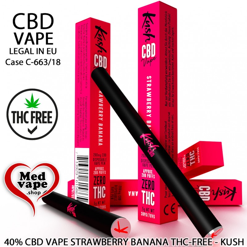 40% CBD VAPE STRAWBERRY BANANA - KUSH VAPE DISPOSABLE (200mg CBD) CBG THC WEED MEDVAPE MARIJUANA